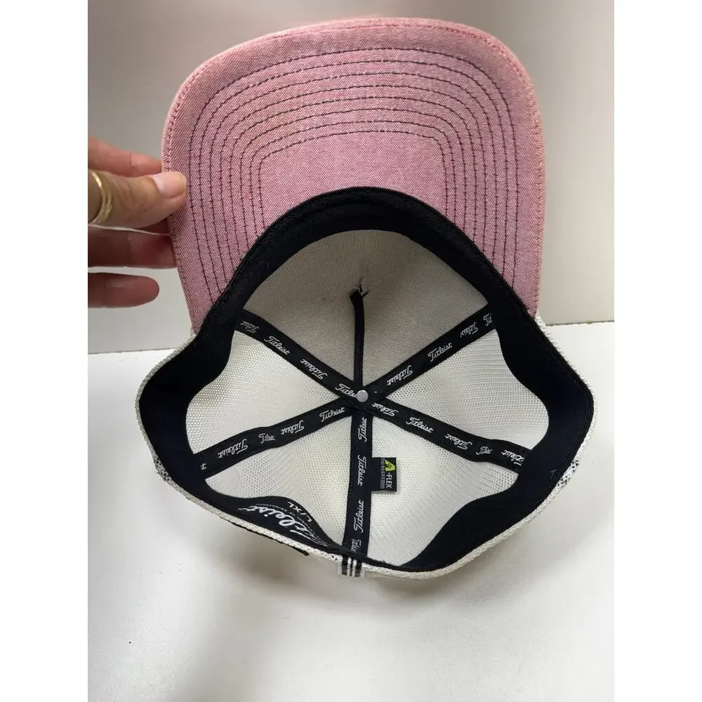 Titleist A-Flex Sz L/XL Fitted Trucker Hat Cap Golf Pink/White Mesh Embroidered